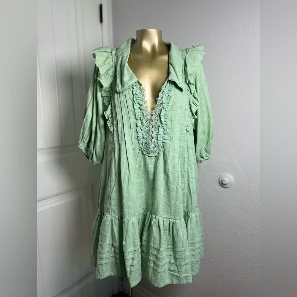 Free People Sage Green Ruffle Tunic Dress - Picture 3 of 14